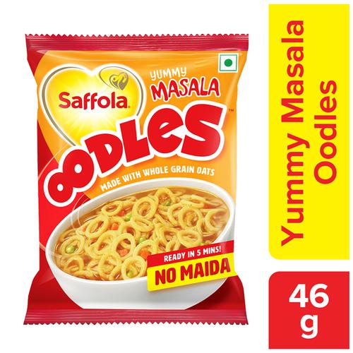 Saffola Oodles Instant Noodles No Maida, Yummy, Masala Flavour, 46 G