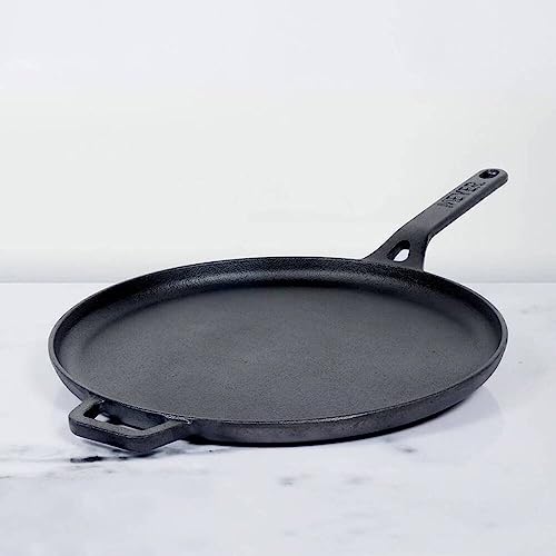 Meyer Pre-Seasoned Cast Iron Flat Dosa, Roti, Chapati Tawa Pan with Stick Handle, Dosa Kallu, Iron Tawa Big Size | Pre-Seasoned Iron Cookware | GAS