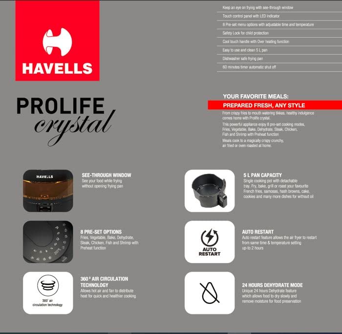 Havells Air Fryer Prolife Crystal See Through Window 85 Less Oil havells-air-fryer-prolife-crystal-see-through-window-85-less-oil