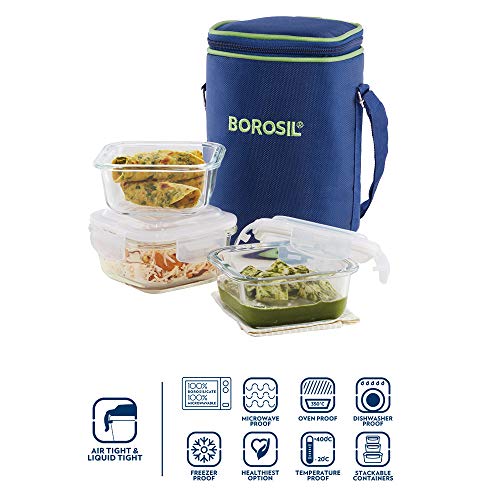 Buy Borosil Elite Borosilicate Glass Lunch Box - Set of 3, 320 ml, Square,  Break and Chip Resistant, Microwave Safe Office Tiffin Online at Best  Prices in India - JioMart.