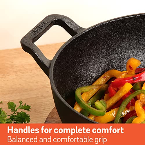 Iron Kadai With Flat Bottom, Induction Friendly Khadai for Cooking,pre  Seasoned Iron Flat Bottom Pan With Steel Handle 