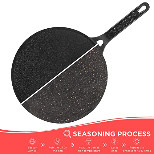 Vinod Legacy Pre-Seasoned Cast Iron Crepe Pan, Dosa Pan, Cookware for  Indoor & Outdoor Use - Flat Skillet Tawa Griddle,Chapati Roti Dosa Tawa Tava  26cm with Stay-Cool Handle, Induction Compatible 